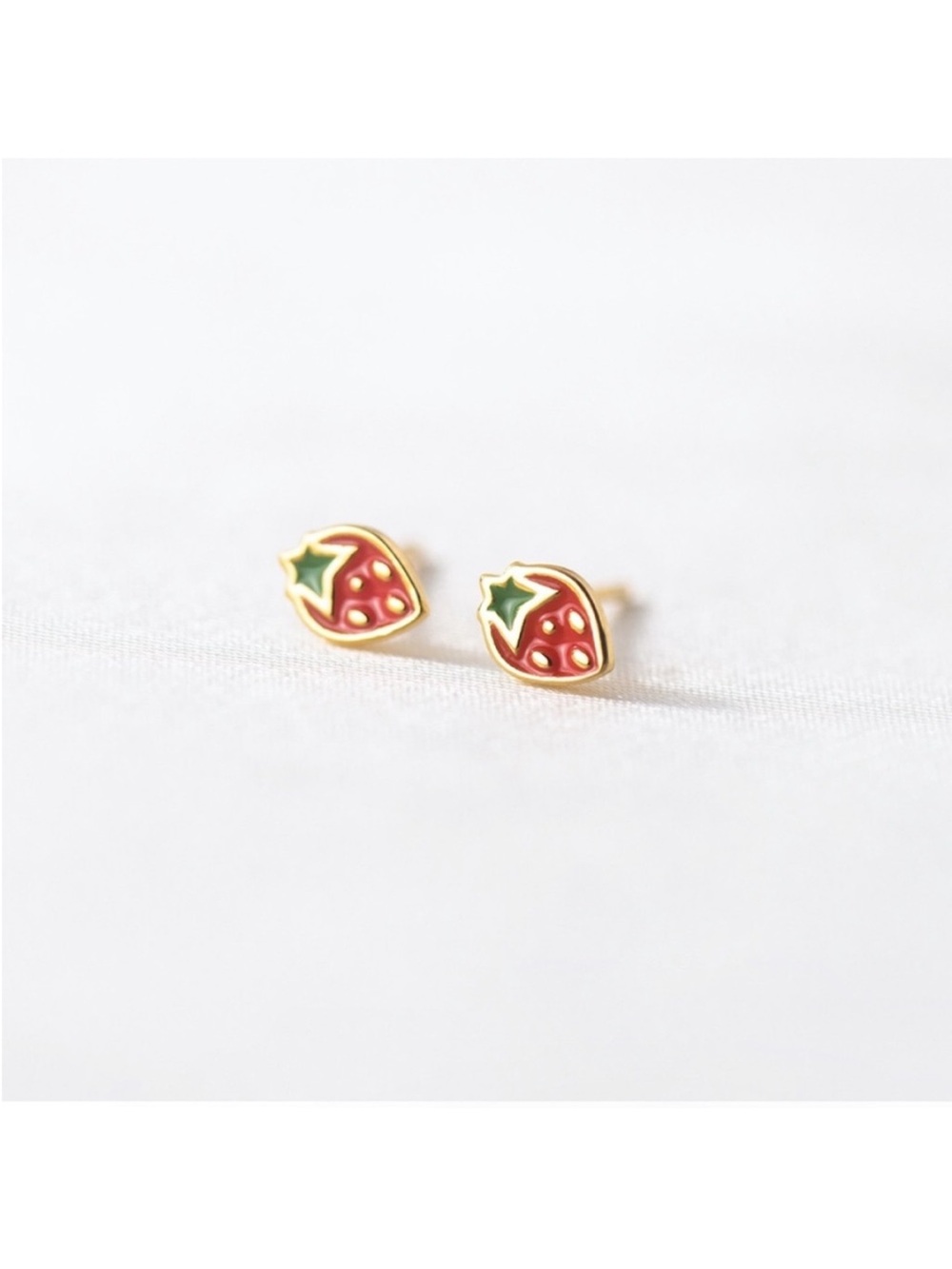 BOUTIQUE Gold Sterling Silver Strawberry Dainty Minimalist Stud Post Earrings - Picture 4 of 6